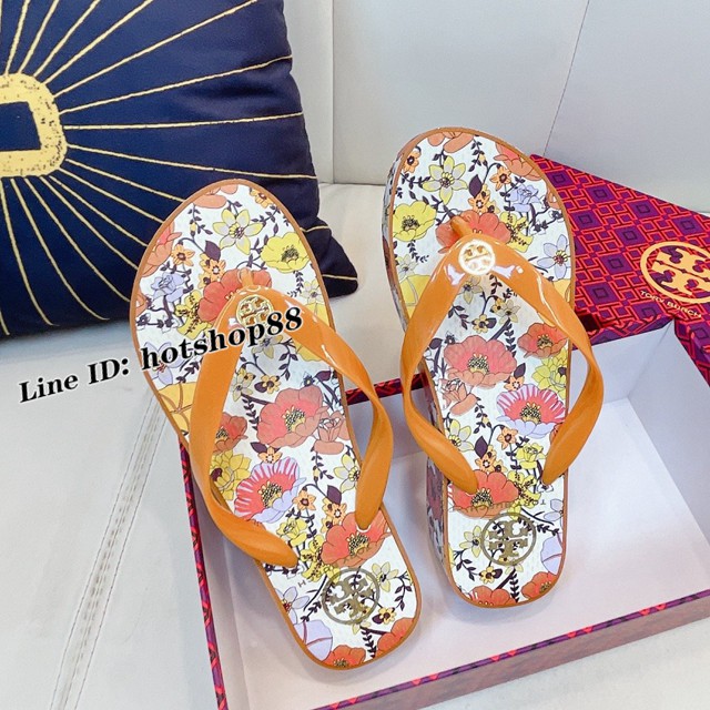 TORY BURCH2021年夏季新款女款坡跟人字拖TB官方春夏季主打款女士人字拖 dx2375